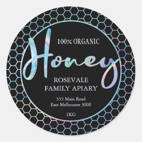 Modern Holographic Honeycomb Honey Apiary Label