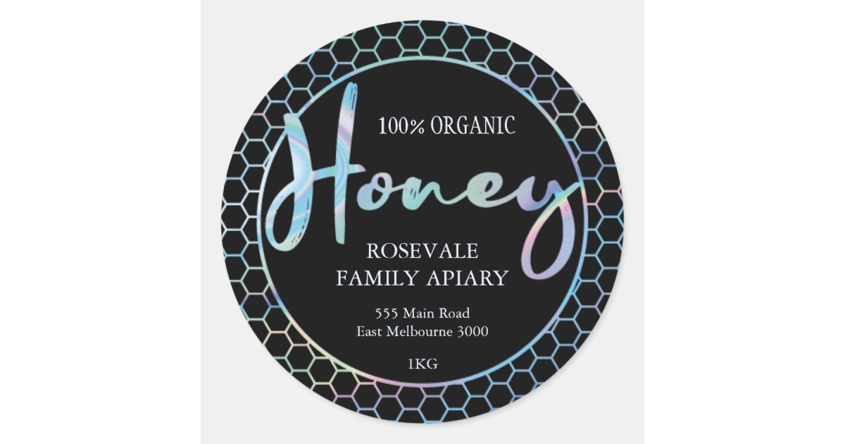 Modern Holographic Honeycomb Honey Apiary Label | Zazzle