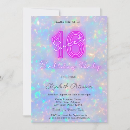 Modern Holographic Iridescent Neon Sweet 16 Invitation