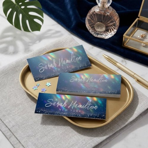 Modern Holographic Iridescent Opal Glitter Sparkle Mini Business Card