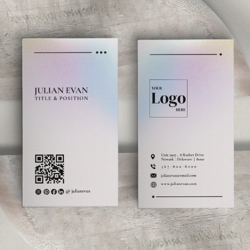 Modern Holographic LinkedIn QR Code Minimalist  Business Card