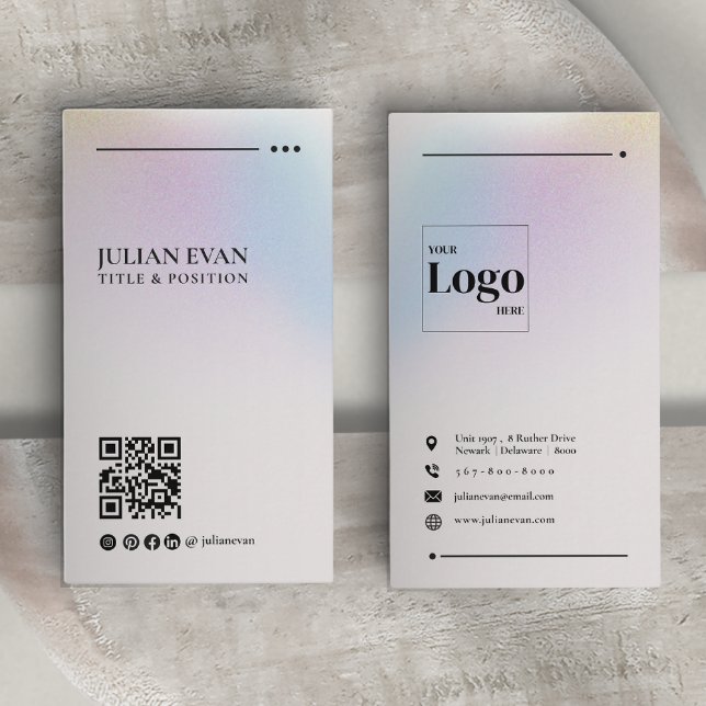 Modern Holographic LinkedIn QR Code Minimalist Business Card (Creator Uploaded)