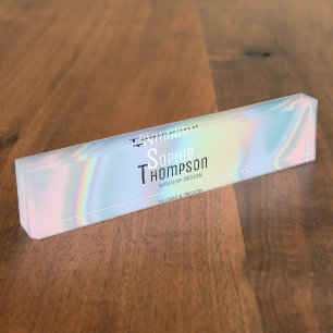 Modern Holographic Liquid Marble Desk Name Plate