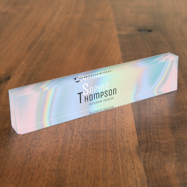 Modern Holographic Liquid Marble Desk Name Plate (Side)