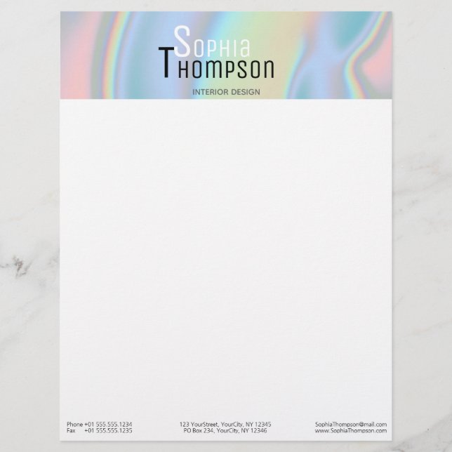 Modern Holographic Liquid Marble Letterhead (Front)