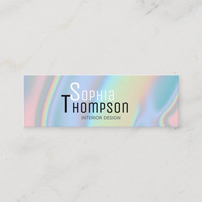 Modern Holographic Liquid Marble Mini Business Card (Front)