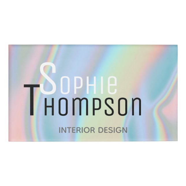 Modern Holographic Liquid Marble Name Tag (Front)