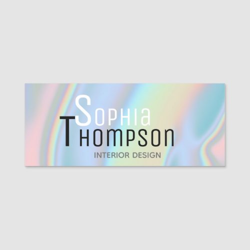 Modern Holographic Liquid Marble Name Tag