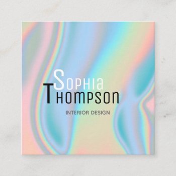 Modern Holographic Liquid Marble Square Business Card by SorayaShanCollection at Zazzle