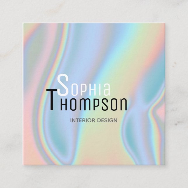 Modern Holographic Liquid Marble Square Business Card (Front)