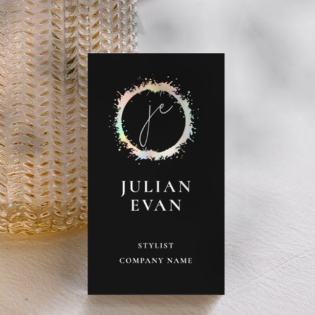 Modern Holographic Luxe Black Monogram Business Card (Creator Uploaded)