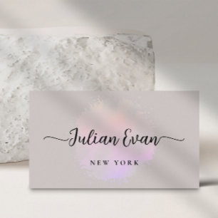 Modern Holographic Luxe Script Beige Business Card
