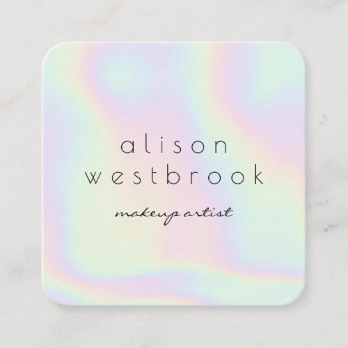 Modern holographic makeup artist gradient rainbow square business card