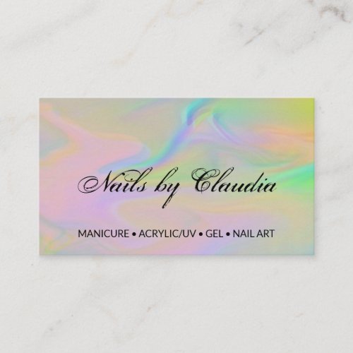 Modern holographic makeup artist pastel rainbow business card