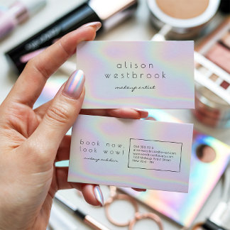 Modern holographic makeup artist pastel rainbow business card