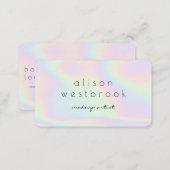 Modern holographic makeup artist pastel rainbow business card (Front/Back)