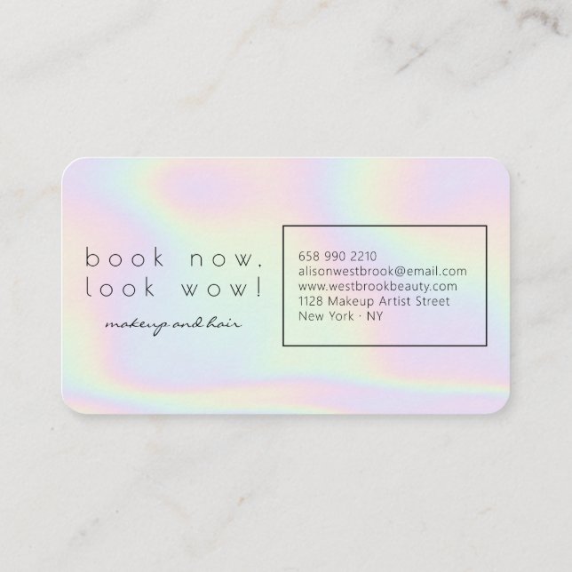 Modern holographic makeup artist pastel rainbow business card