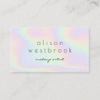 Modern holographic makeup artist pastel rainbow business card