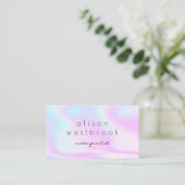 Modern holographic makeup artist pink gradient business card (Standing Front)