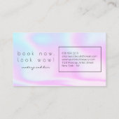 Modern holographic makeup artist pink gradient business card (Back)