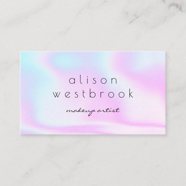 Modern holographic makeup artist pink gradient business card (Front)