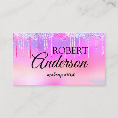 Modern holographic makeup artist unicorn rainbow b business card