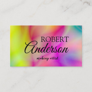 Modern holographic makeup artist unicorn rainbow business card