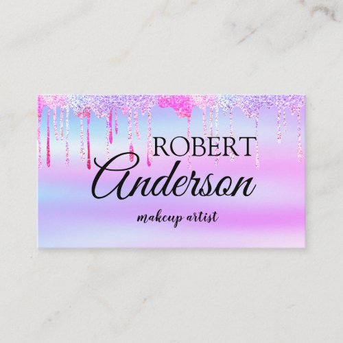 Modern holographic makeup artist unicorn rainbow business card