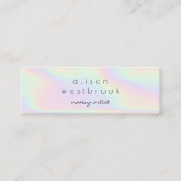 Modern holographic makeup artist unicorn rainbow mini business card
