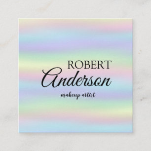 Modern holographic makeup artist unicorn rainbow square business card