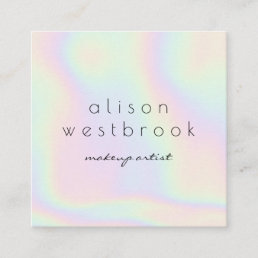 Modern holographic makeup artist unicorn rainbow square business card