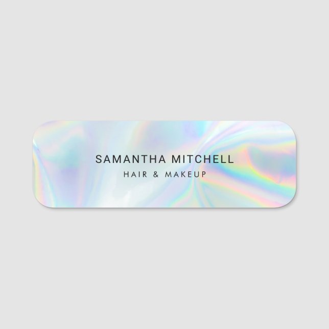 Modern Holographic Makeup Beautician Name Tag (Front)