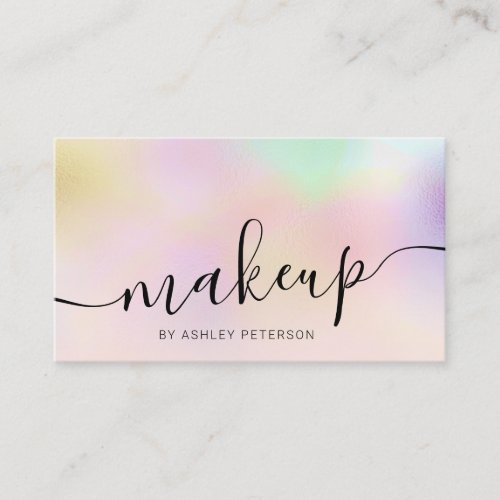 Modern holographic ombre chic girly pink makeup business card