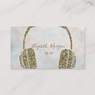 Modern Holographic Opal Glitter Headphone DJ  Business Card
