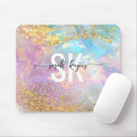 Modern holographic opal stone iridescent monogram