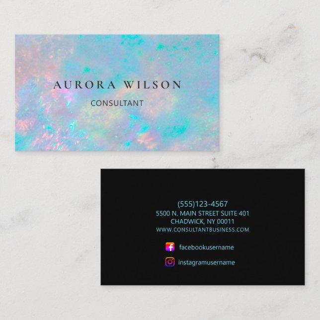 Modern Holographic Opal Stone Stylish Business Card (Front/Back)