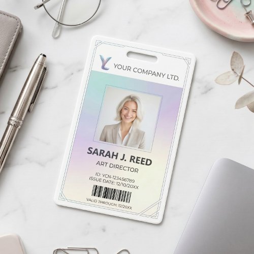 Modern Holographic Pastel Corporate Employee ID Badge