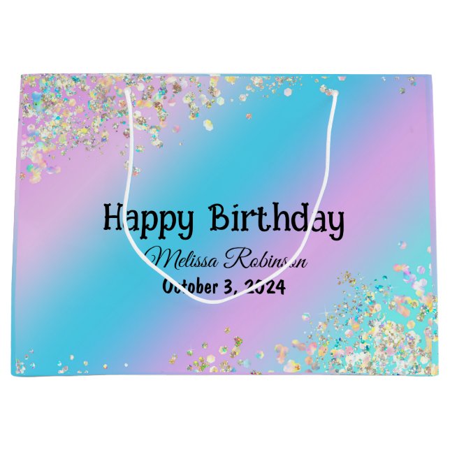 Modern Holographic Pastel Glitter  Large Gift Bag (Front)