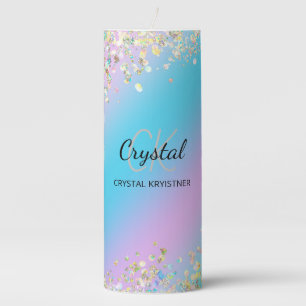 Modern Holographic Pastel Glitter Pillar Candle