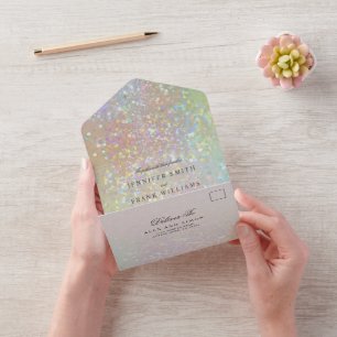 Modern Holographic Pastel Glitter Wedding All In One Invitation