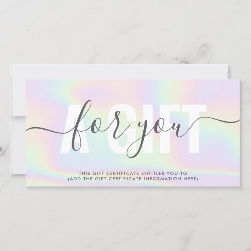 Modern holographic pastel rainbow salon gift card