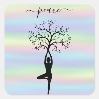 Modern Holographic, Peace Yoga Square Sticker