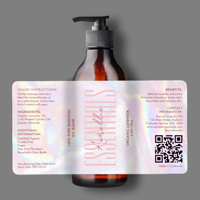 Modern Holographic Pink Bath Body Beauty Serum Label (Modern Pastel Holographic Pink Bath Body Beauty Label
)