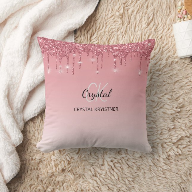 Modern Holographic Pink Dripping Glitter  Throw Pillow (Blanket)