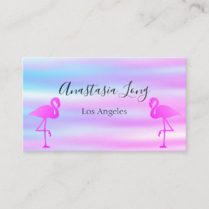 Modern Holographic Pink Flamingo Business Card