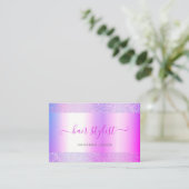 Modern Holographic Pink Purple Ombre Hair Stylist Business Card (Standing Front)