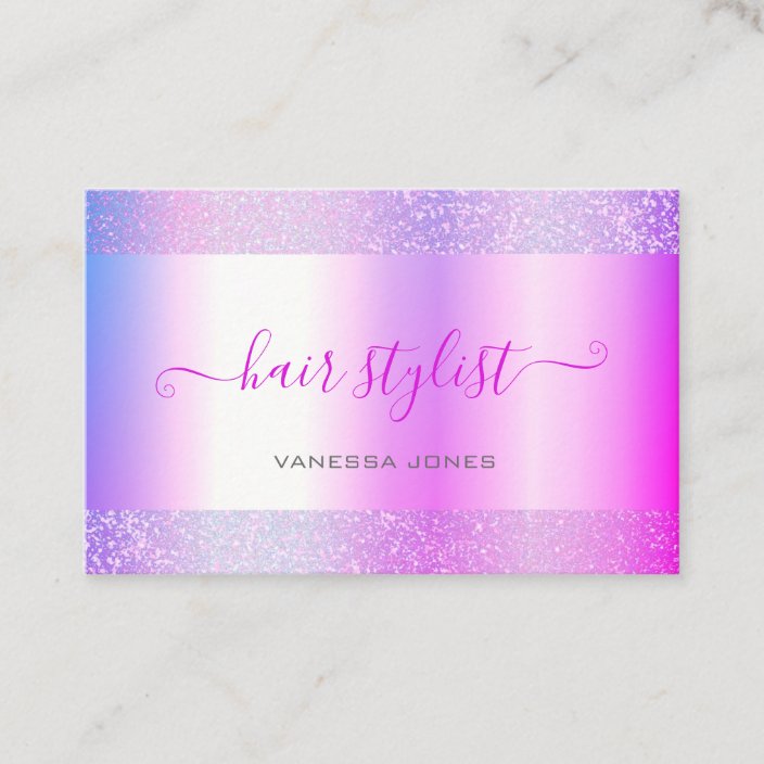 Modern Holographic Pink Purple Ombre Hair Stylist Business Card ...