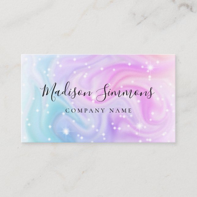 Modern Holographic Purple Blue Glitter Chic Script Business Card (Front)