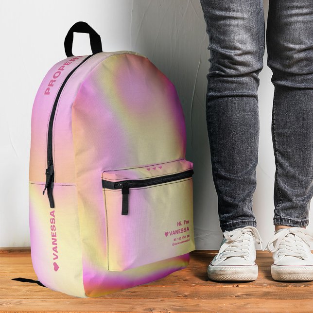 Modern Holographic Purple Pink Yellow Stylish  Printed Backpack (Modern Holographic Purple Pink Yellow Stylish Printed Backpack
)