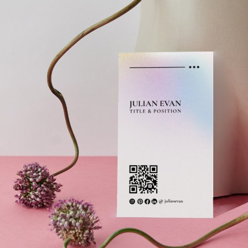 Modern Holographic QR Code Pastel Business Card
